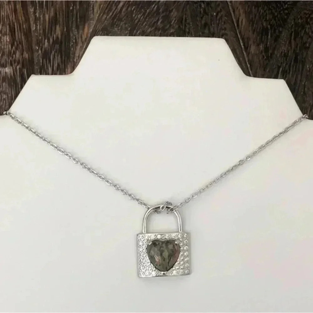 Unikite Heart in Lock Handmade Stainless Steel Necklace NWT